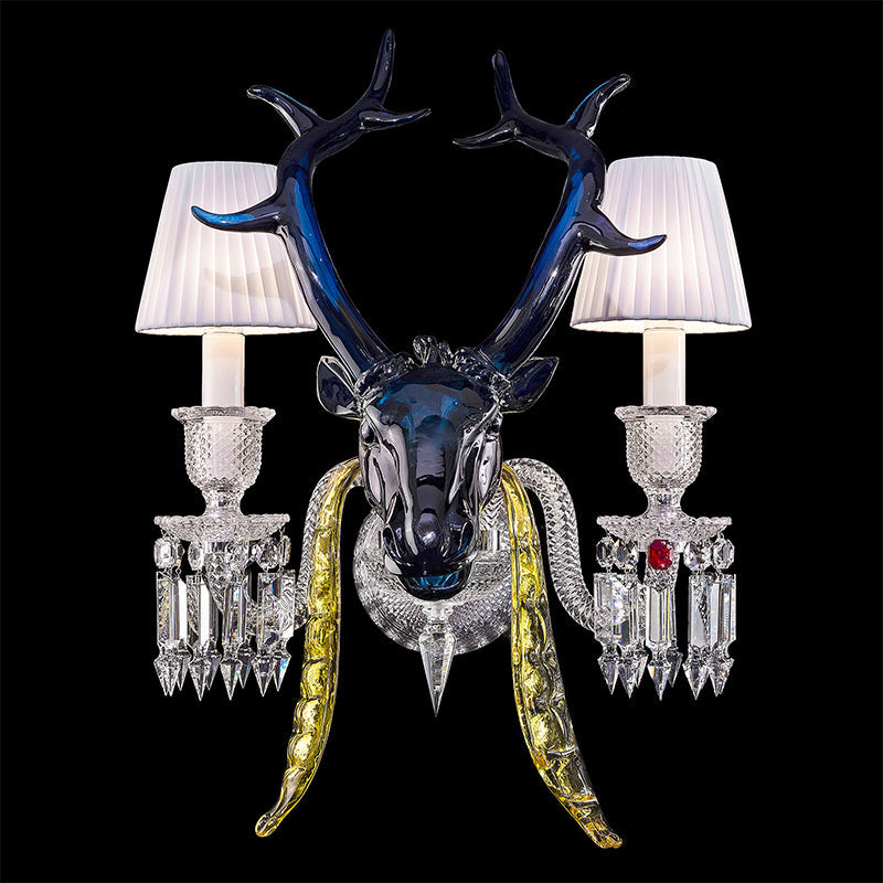 Traditional Colorful Candle Branch Blue Deer Crystal Chandelier for Living Room/Dining Room-Chandeliers-Wall Light (2 Lights): D19.7"*H24.8"-Warm Light-Arialamps