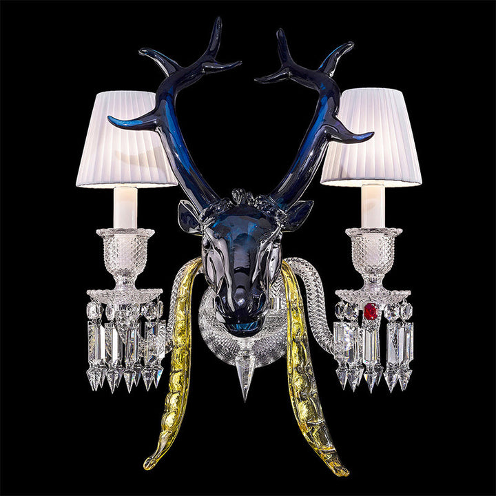Traditional Colorful Candle Branch Blue Deer Crystal Chandelier for Living Room/Dining Room-Chandeliers-Wall Light (2 Lights): D19.7"*H24.8"-Warm Light-Arialamps