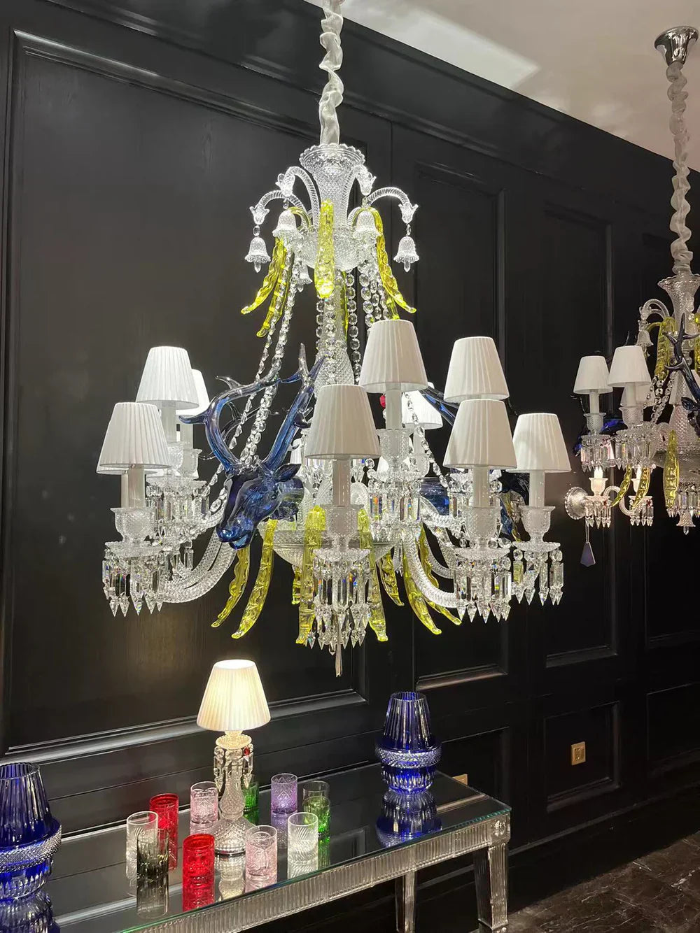 Traditional Colorful Candle Branch Blue Deer Crystal Chandelier for Living Room/Dining Room-Chandeliers-Arialamps