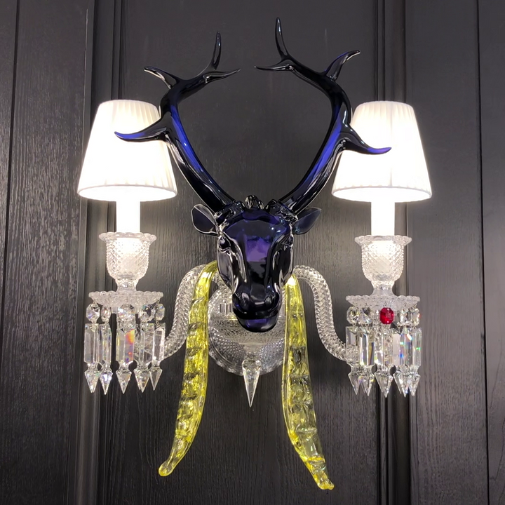 Traditional Colorful Candle Branch Blue Deer Crystal Chandelier for Living Room/Dining Room-Chandeliers-Arialamps