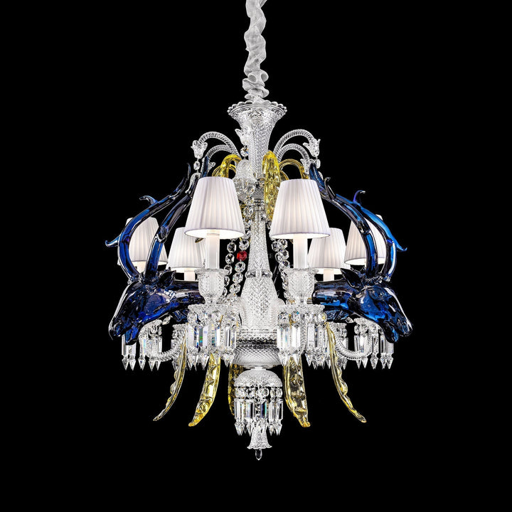 Traditional Colorful Candle Branch Blue Deer Crystal Chandelier for Living Room/Dining Room-Chandeliers-6 Lights: D29.5"*H33.5"-Warm Light-Arialamps