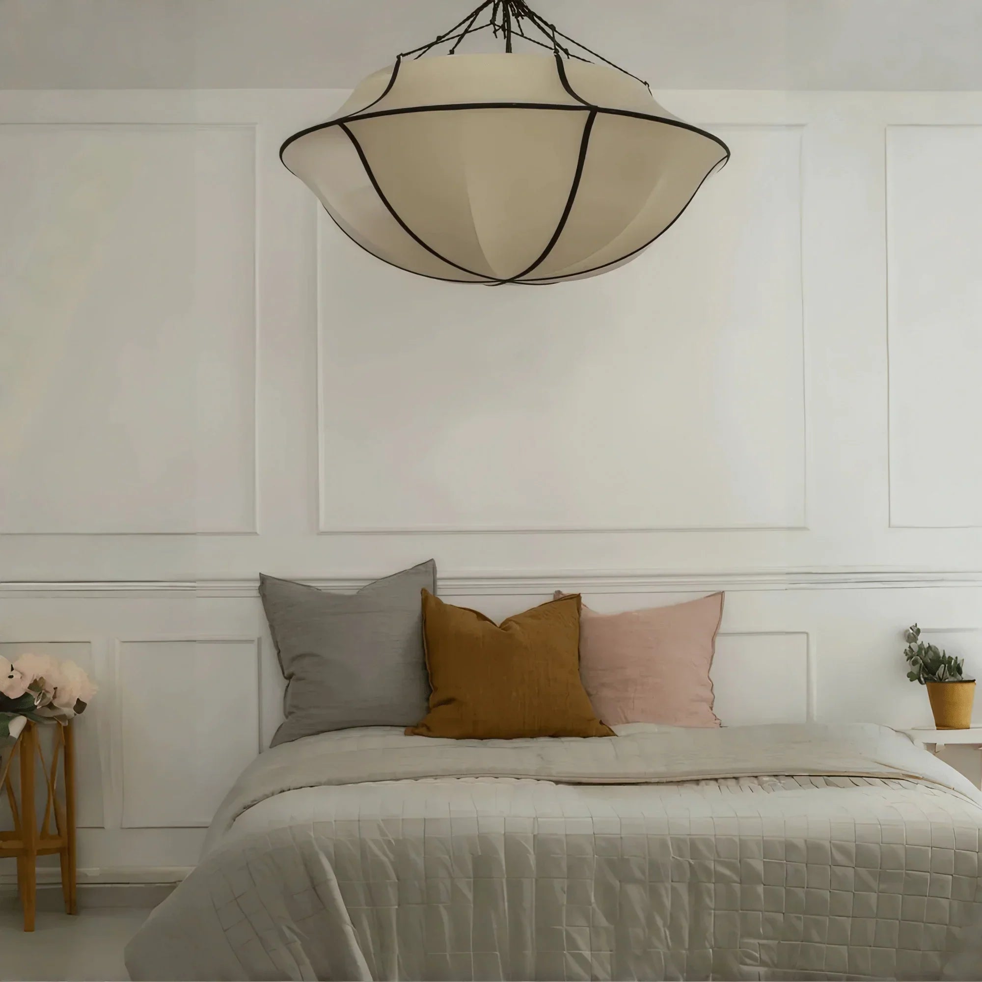 Vintage French Style Cream White Silk Umbrella Chandelier - Arialamps