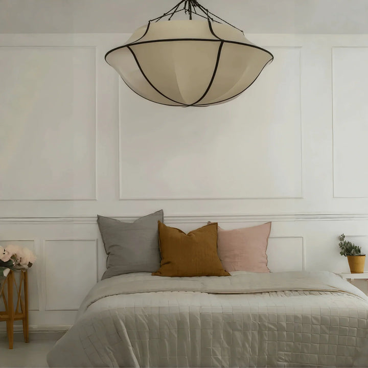 Vintage French Style Cream White Silk Umbrella Chandelier - Arialamps