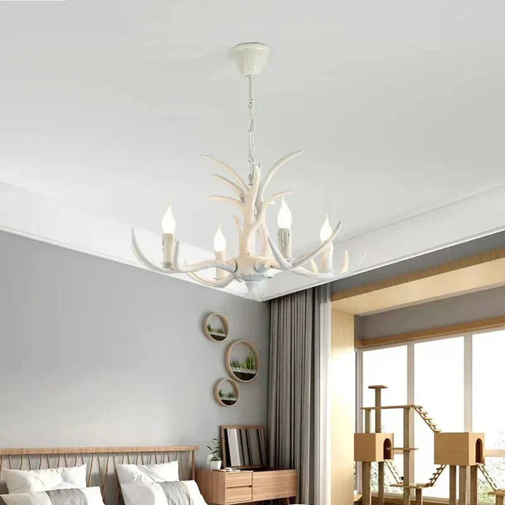 Vintage Rustic Resin Antler Candelabra Chandelier for Living Room / Restaurant / Cafe / Bar - Arialamps