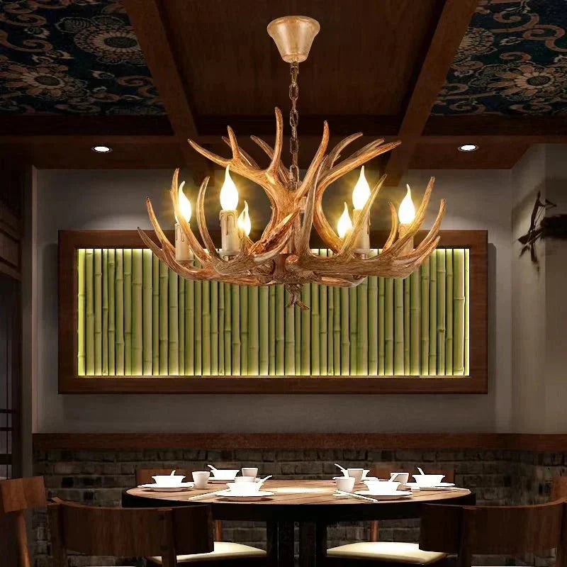 Vintage Rustic Resin Antler Candelabra Chandelier for Living Room / Restaurant / Cafe / Bar - Arialamps