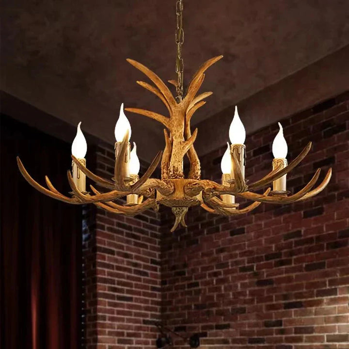 Vintage Rustic Resin Antler Candelabra Chandelier for Living Room / Restaurant / Cafe / Bar - Arialamps