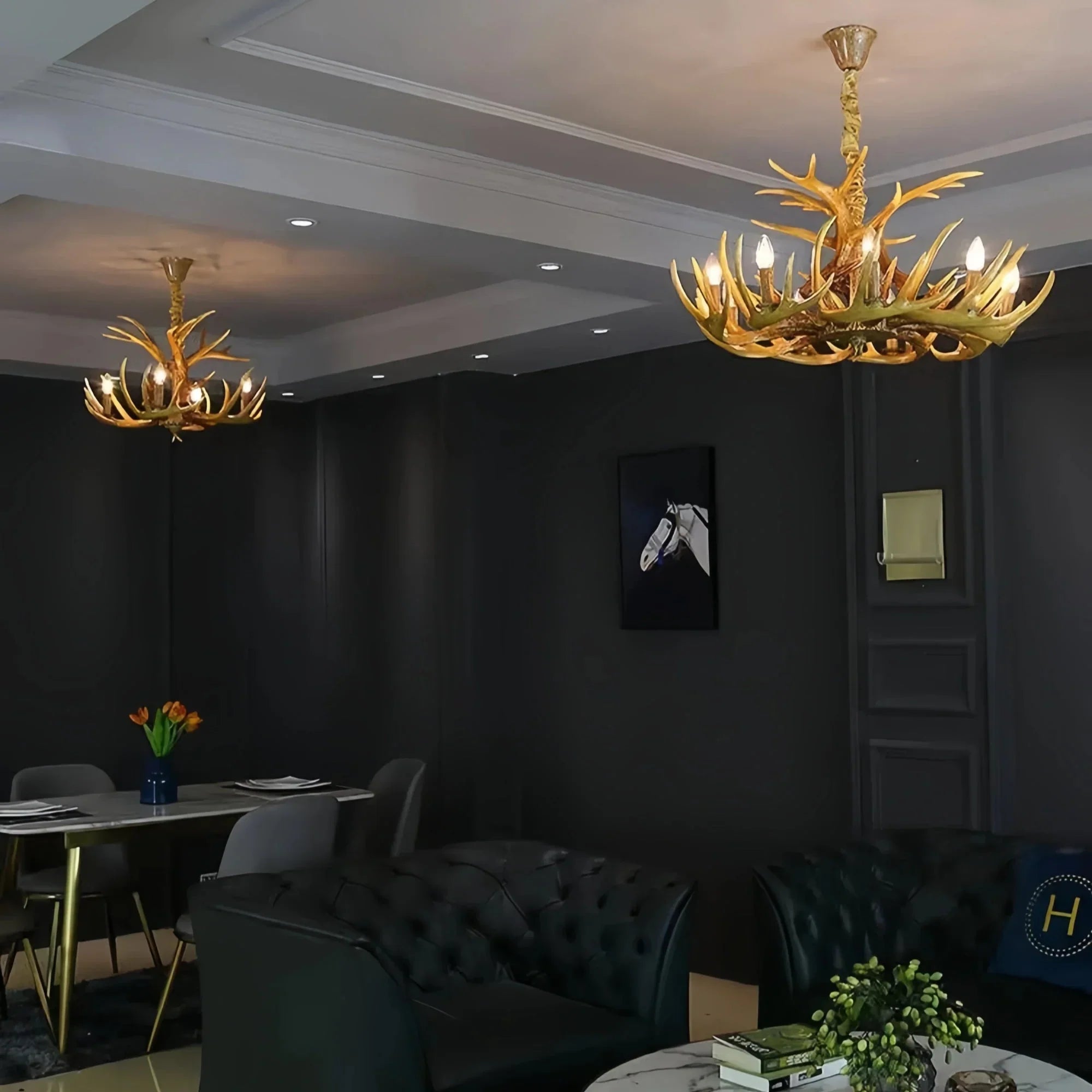 Vintage Rustic Resin Antler Candelabra Chandelier for Living Room / Restaurant / Cafe / Bar - Arialamps