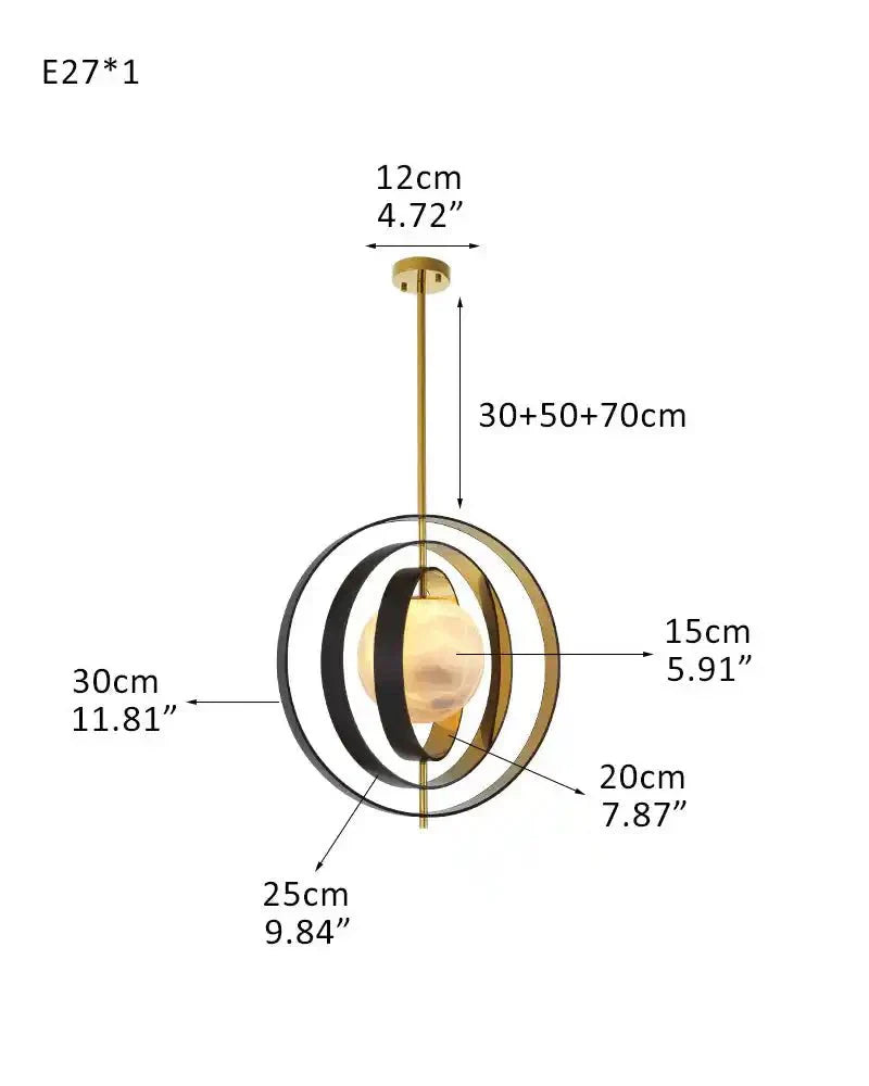 White Alabaster Round Ceiling Pendant Lamp - Gold & Bronze Rotatable Ring - Arialamps