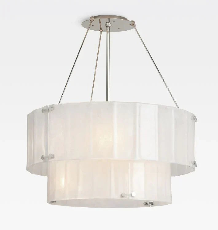 Willamette Glass Round Chandelier 2-Tier 32''-Nickel-Pearl White-Arialamps