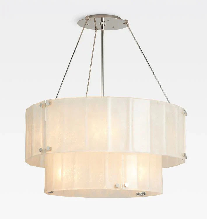 Willamette Glass Round Chandelier 2-Tier 32''-Nickel-White-Arialamps