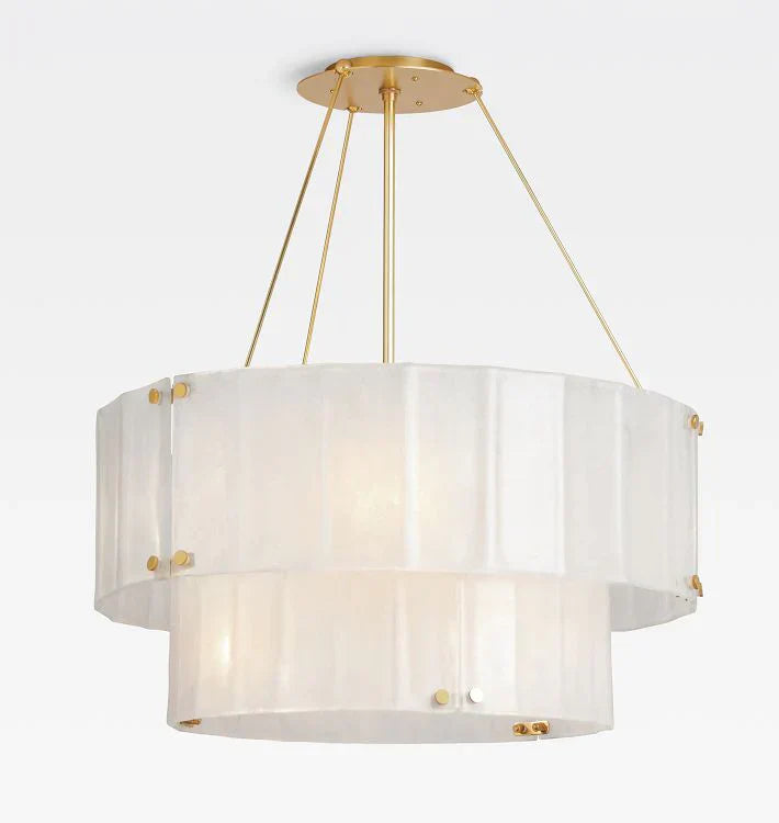 Willamette Glass Round Chandelier 2-Tier 32''-Brass-Pearl White-Arialamps