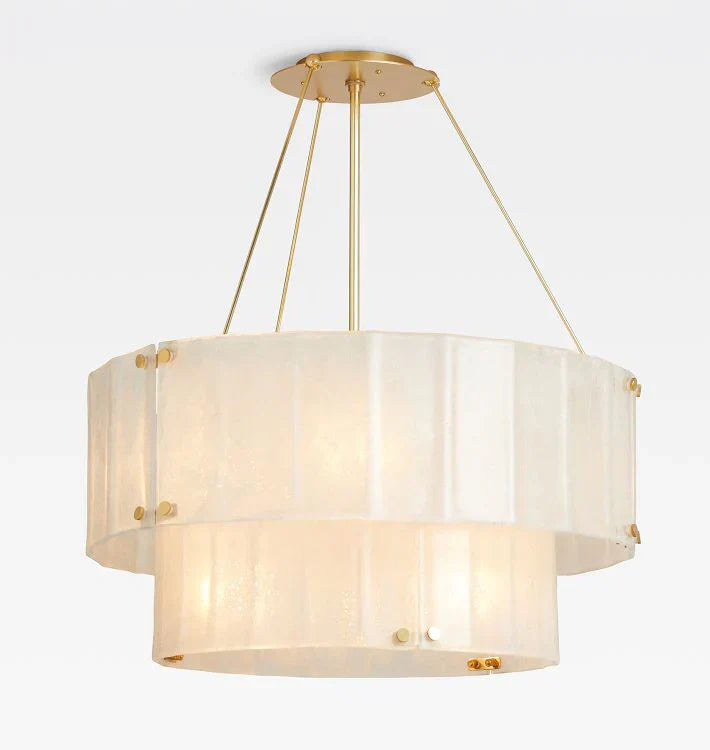 Willamette Glass Round Chandelier 2-Tier 32''-Brass-White-Arialamps