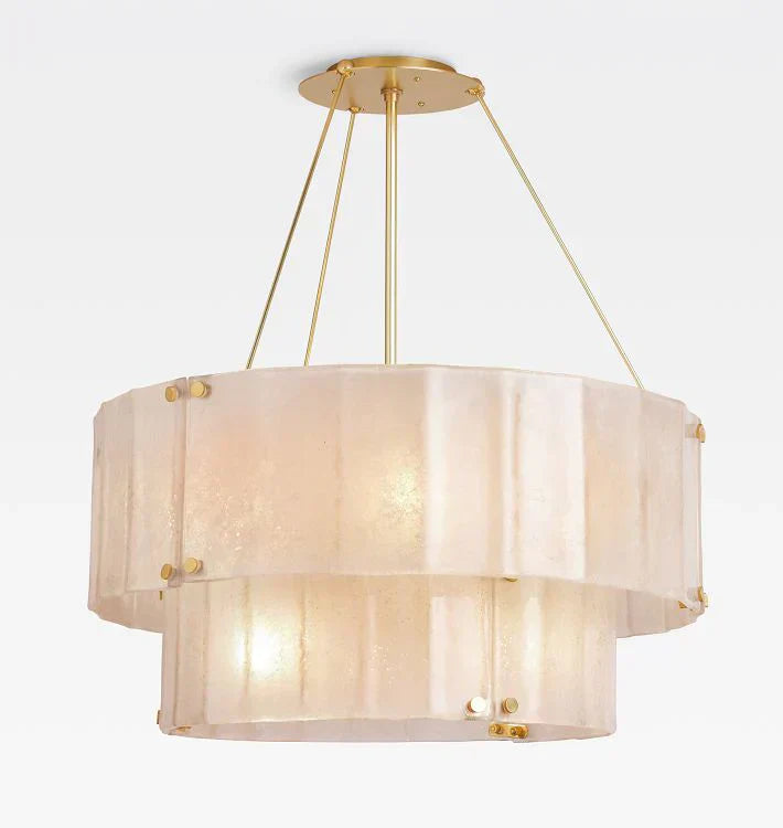 Willamette Glass Round Chandelier 2-Tier 32''-Brass-Champagne-Arialamps