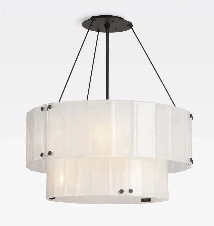 Willamette Glass Round Chandelier 2-Tier 32''-Bronze-Pearl White-Arialamps
