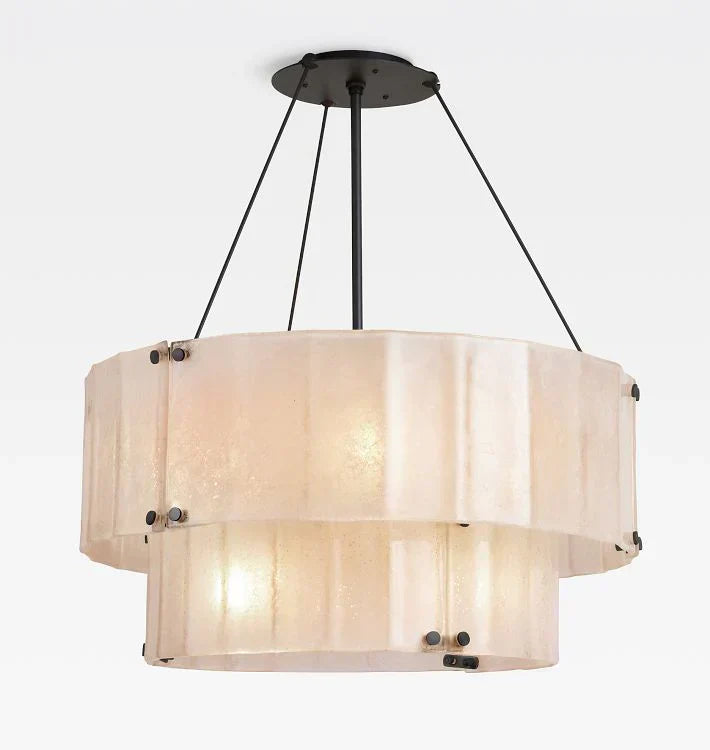 Willamette Glass Round Chandelier 2-Tier 32''-Bronze-Champagne-Arialamps