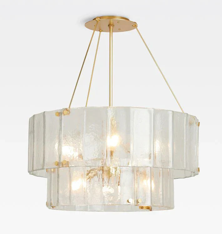 Willamette Glass Round Chandelier 2-Tier 32''-Brass-Clear-Arialamps
