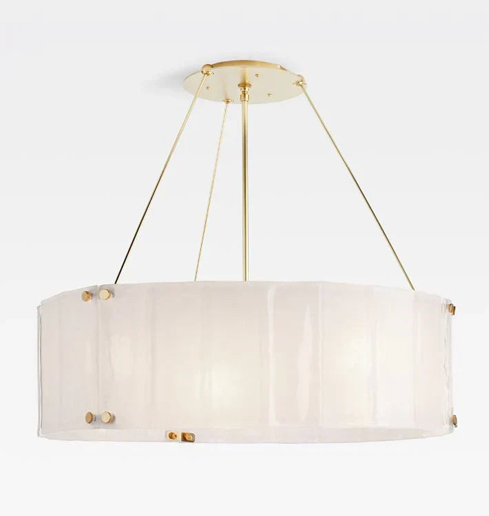 Willamette Glass Round Chandelier 32"-Brass-Pearl White-Arialamps