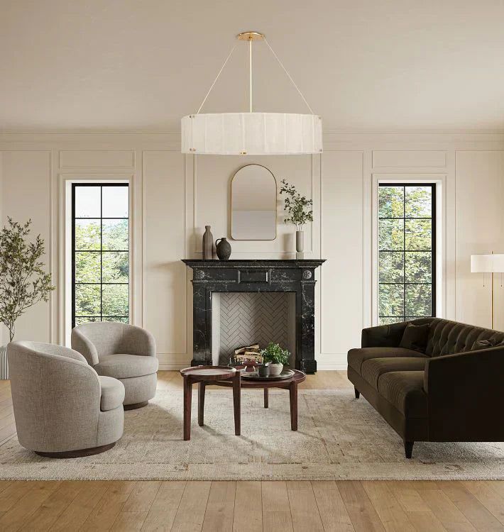 Willamette Glass Round Chandelier 48''-Brass-Pearl White-Arialamps