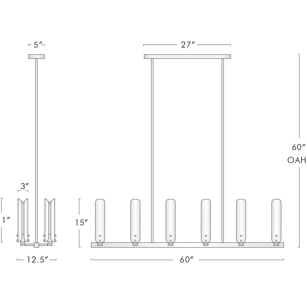 Aria Lydia Modern Linear Glass Chandelier Over Dining Table