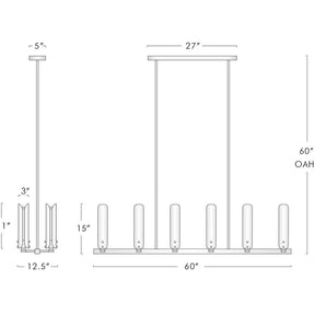 Aria Lydia Modern Linear Glass Chandelier Over Dining Table